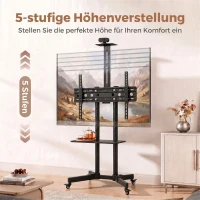 HOMCOM Mobiele tv-standaard op wielen voor 32-75 inch, kantelbaar en in hoogte verstelbaar, met vergrendelbare wielen, zwart(m-4)