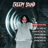 HOMCOM 170cm Animated Hanging Swing Ghost Halloween Decoration, Sound Touch Activated Ghost Halloween Animatronic(m-7)