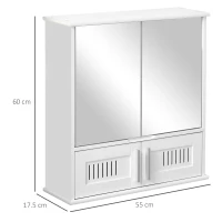 kleankin Bathroom Mirror Cabinet, Wall Mounted Storage Cupboard with Double Doors and Adjustable Shelf, Bathroom Organizer, White(m-3)