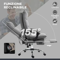 Vinsetto Poltrona da Ufficio Massaggiante e Riscaldata, Reclinabile a 155° con Poggiapiedi Estensibile, Grigio(m-7)