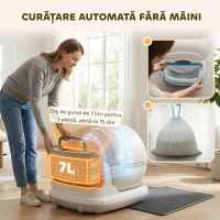 PawHut Litieră cu Auto-Curățare, Cameră HD, Recipient de 7L și Senzori, din PP și ABS, 58.1x47.5x53 cm, Alb și Gri(m-7)