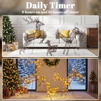 Outsunny 3-Piece Light Up Deer Family Set of 3, Lighted Reindeer Christmas Decorations Outdoor with 200 LED Lights, Brown(m-6)