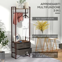 HOMCOM Appendiabiti da Terra con Asta, 3 Cassetti e Ripiani, in Legno MDF e Acciaio, 58.5x30x178 cm, Marrone(m-4)