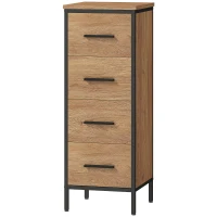 HOMCOM Armário de Casa de Banho Móvel para Casa de Banho Estreito com 4 Gavetas e Estrutura em Aço 30x30x82 cm Madeira e Preto(m-11)