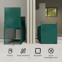 PawHut Piège Vivant Cage Attrape 100 x 25 x 28 cm Piège Fouine pour Martres, Rats, Souris - 2 entrées + poignée - métal vert(m-6)
