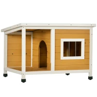 PawHut hondenhok met veranda, scharnierend dak, raam, verstelbare poten, natuurlijk hout, oranje, 85,5 x 62 x 60 cm(m-15)
