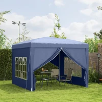 Outsunny Tenda de Jardim com Paredes Laterais Amovíveis Janelas Porta com Zíper e Bolsa de Transporte 295x295x195-258 cm Azul(m-11)