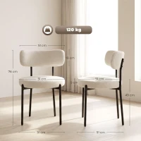 HOMCOM Lot de 4 Chaises Salle à Manger Chaises de Cuisine Rembourrées en Tissu Bouclette Dossier Incurvé Pieds en Acier Beige(m-3)
