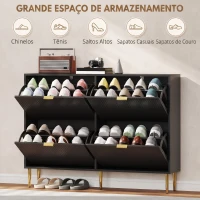 HOMCOM Sapateira Estreita com 4 Portas Caneladas e Estantes Ajustáveis para 20 Pares 105x24x91,5 cm Preto(m-5)