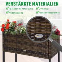 Outsunny Poly rotan bloembak met verhoogd bed en poten Bloempot met plank bruin 70 x 30 x 72 cm(m-5)