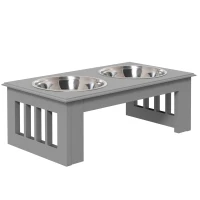 PawHut Hondenvoerstation, Antislip, 44x24x15cm, Grijs, 0,9L per Schaal(m-1)