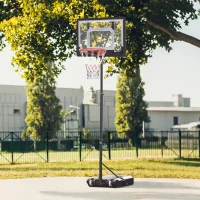HOMCOM Canestro Basket Altezza Regolabile 160-210cm, Struttura in Acciaio e Base con Ruote, Tabellone in PE Trasparente(m-2)