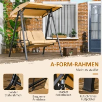 Outsunny Tuinschommel, 2-zits met verstelbaar dak, tot 220 kg belastbaar, 138 x 106 x 174 cm, Beige(m-6)