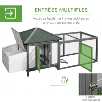 PawHut Poulailler cottage multi-équipement perchoir rampe pondoir enclos tiroir à déjection 196L x 76l x 97H cm bois massif pin gris blanc(m-5)