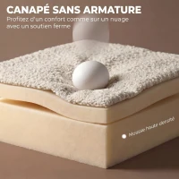 HOMCOM Canapé 3 Places Incurvé en Chenille 188 cm, Canapé Salon avec Assise Profonde, 6 Coussins, Rembourrage Épais, Crème(m-5)