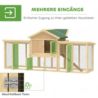 PawHut Hühnerstall Hühnerhaus aus Holz mit Nistkasten, wasserdichtem Dach, Sitzstange, Auslauf, Rampe, 204x85x93 cm Naturholz(m-5)