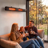 Outsunny 3000 W Electric Infrared Patio Heater, Wall Mounted IP65 Garden Heater with 9 Heat Settings, 24 H Timer, Black(m-10)