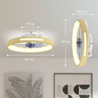 HOMCOM Deckenventilator mit Licht und Fernbedienung, 49 cm LED-Deckenventilator mit 3 Farbtemperaturen, natürliches Holzfinish(m-3)