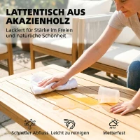 Outsunny Tuinmeubelset Hout Zitgroep voor 4 Personen met 2-zitsbank 2 Fauteuils Tafel Touwdecor Lattenstructuur Wasbare Kussens(m-7)