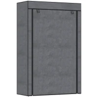 HOMCOM Stoffen Kast, Opbergoplossing, 6 Planken, 1 Kledingstang, Donkergrijs(m-10)