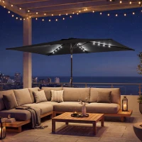 Outsunny 3 x 2 m Garden Parasol Umbrella with LED Solar Light, Parasol Cover, Outdoor Market Patio Umbrella, Black(m-10)