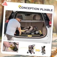 PawHut Poussette buggy pliable animaux chariot pliante chien chat porte-gobelet panier de rangement inclus roues avec frein tissu 600D Oxford acier 75 x 45 x 97 cm marron(m-5)
