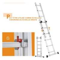 HOMCOM Échelle multifonctions en aluminium 2,5 m, pliable et portable, pied antidérapant, charge max. 150 kg, argent(m-5)
