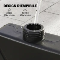 Outsunny Base per Ombrellone a Braccio da 4 Pezzi in HDPE Riempibili con Acqua e Sabbia, Ø100x8 cm, Nero(m-4)