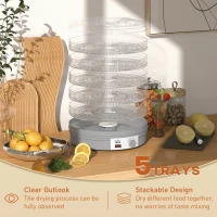 HOMCOM 5 Tier Food Dehydrator, 245W Food Dryer Machine with Adjustable Temperature Control for Drying Fruit, Meat, Vegetable, Jerky and Pet Treat, Grey(m-5)