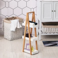 kleankin Estantería de Baño de Bambú con 3 Estantes Estantería de Almacenaje Estantería de Madera en Forma de A 30x18x81 cm Natural y Blanco(m-10)