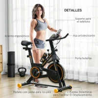 HOMCOM Bicicleta Estática con Volante de 8 kg Pantalla LCD Pulsómetro Sillín y Manillar Ajustables 103x48x115 cm Naranja(m-7)