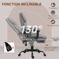 Vinsetto Fauteuil de bureau massant avec repose-pied, hauteur réglable, dossier inclinable, télécommande filaire, pivotant à 360°(m-5)