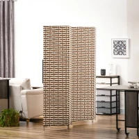 HOMCOM Biombo Separador de Ambientes de 4 Paneles Plegables de Madera de Pino y Fibra de Papel 180x180cm Marrón y Blanco(m-2)