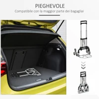DURHAND Carrello Portapacchi Pieghevole a 6 Ruote max 70 kg con Fune e Maniglia Estraibile, 47x47x100 cm, Nero e Argento(m-6)