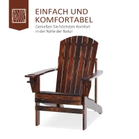 Outsunny Adirondack tuinstoel ligbank voor buiten tuinmeubel balkonstoel massief hout verkoold(m-4)