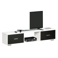 HOMCOM Mueble de TV para Televisores de hasta 60" Mesa para TV de Salón Estilo Moderno con 2 Cajones y Compartimento Abierto 140x30x32 cm Blanco y Negro(m-12)