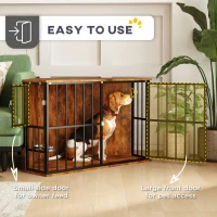 PawHut Corner Dog Crate Furniture with Two Bowls, Lockable Doors, for Small, Medium Dogs, Rustic Brown(m-6)