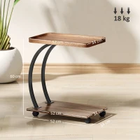 HOMCOM Mesa Auxiliar em Forma de C com Rodas para Sofá com Prateleiras Estrutura de Aço 52x34x60 cm Madeira e Preto(m-3)