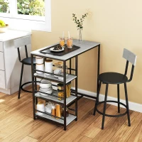 HOMCOM Conjunto de Mesa de Bar con 2 Taburetes Estantes Laterales Asiento Acolchado y Barra para Descanso de Pies Gris Oscuro(m-2)