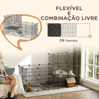 PawHut Cercado Metálico com 39 Painéis para Porquinhos-da-Índia e Ouriços-cacheiros, 2 Níveis, 140x70x105 cm, Preto(m-4)