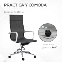 Vinsetto Silla de Escritorio Ergonómica Tela de Texteline Transpirable Silla de Oficina Giratoria con Altura Ajustable Reposabrazos y Respaldo Alto 56x59x110-120 cm Negro(m-6)
