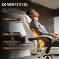 Vinsetto Cadeira de Escritório com 7 Pontos de Massagem com Apoio para os Pés Retrátil, Altura Ajustável, Comando Remoto e Tecido PU Branco(m-5)