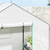 Outsunny Estufa de Jardim com 1 Porta 2 Janelas e Prateleiras de 2 Níveis em Forma de U para Cultivo de Plantas 140x73x190 cm Branco(m-9)
