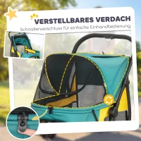 PawHut Hundewagen Faltbar Hundebuggy bis 20kg mit Kissen, Netzfenstern, Rückentasche, 92 x 63 x 95 cm Dunkelgrün(m-6)