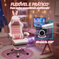 Vinsetto Cadeira Gaming Giratória de Couro PU com Altura Ajustável Inclinável 135° Apoio para a Cabeça 65x63x136-142 cm Rosa e Preto(m-8)