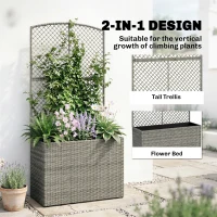 Outsunny Rattan Planter with Trellis, Raised Beds for Garden with Liner for Climbing Plants Vegetables Flowers, Dark Grey(m-4)