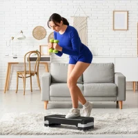 HOMCOM Stepper Fitness Casa, Step Fitness con Altezza Regolabile 10-15 cm, con Strato Antiscivolo, Pedana Step Fitness Casa per Allenamento a Palestra, 68x29cm, Nero e Grigio(m-9)