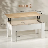 HOMCOM Lift Top Coffee Table with Hidden Storage Compartment, Lift Tabletop Pop-Up Center Table for Living Room(m-3)