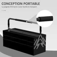 DURHAND Boite à outils métallique - coffret à outils - caisse à outils 3 niveaux 5 plateaux rétractables - tôle acier noir(m-5)