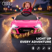 AIYAPLAY Licensed Audi R8 Spyder 12V Electric Car for Kids with Remote Control, Dual Motors, Rear Suspension, Soft Start, Pink(m-8)